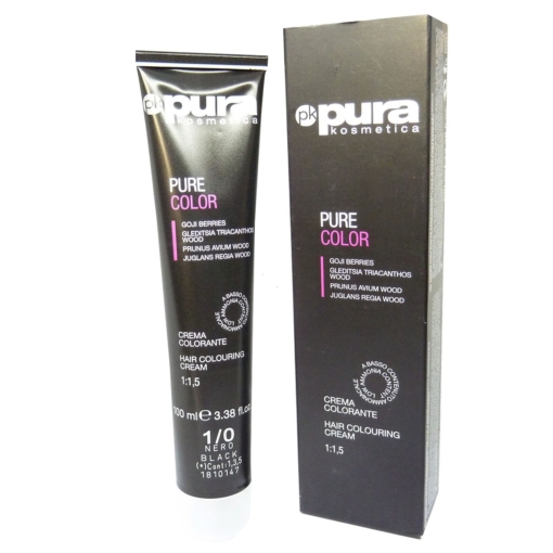 Pura Kosmetica Pure Color Haar Farbe Coloration Creme Permanent 100ml - 01/0 Black / Schwarz